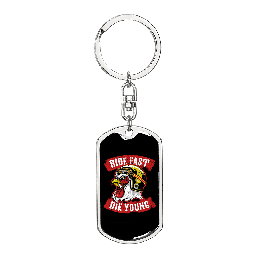 Ride Fast Die Young Biker Keychain Stainless Steel or 18k Gold Dog Tag Keyring-Express Your Love Gifts