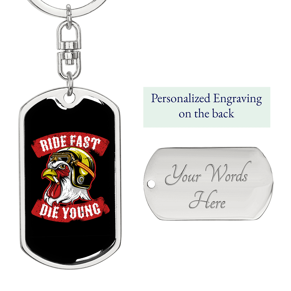 Ride Fast Die Young Biker Keychain Stainless Steel or 18k Gold Dog Tag Keyring-Express Your Love Gifts