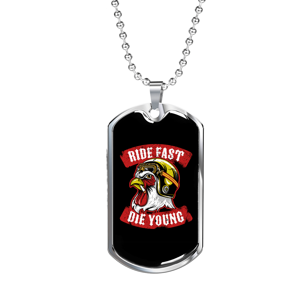 Ride Fast Die Young Biker Necklace Stainless Steel or 18k Gold Dog Tag 24"-Express Your Love Gifts