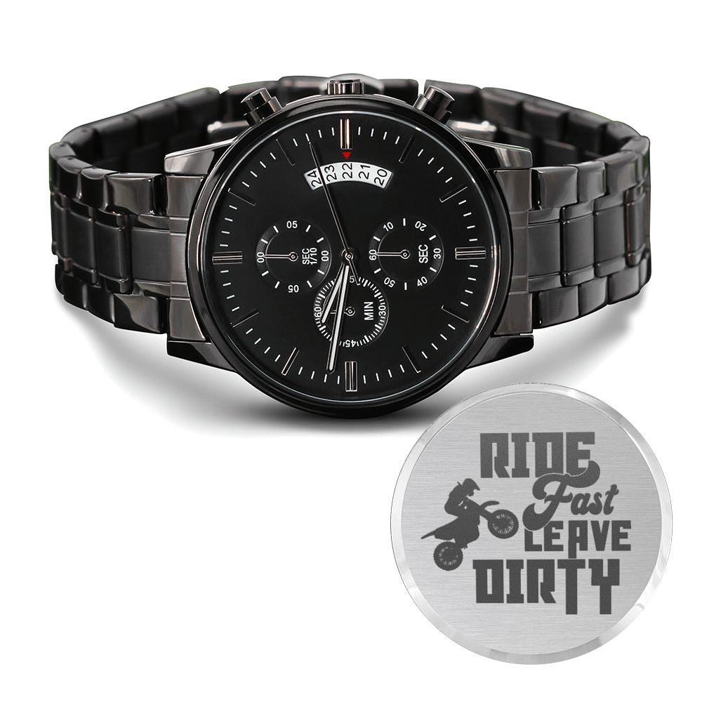 Ride Fast Engraved Motorcycle Rider Men's Watch Multifunction Stainless Steel W Copper Dial-Express Your Love Gifts