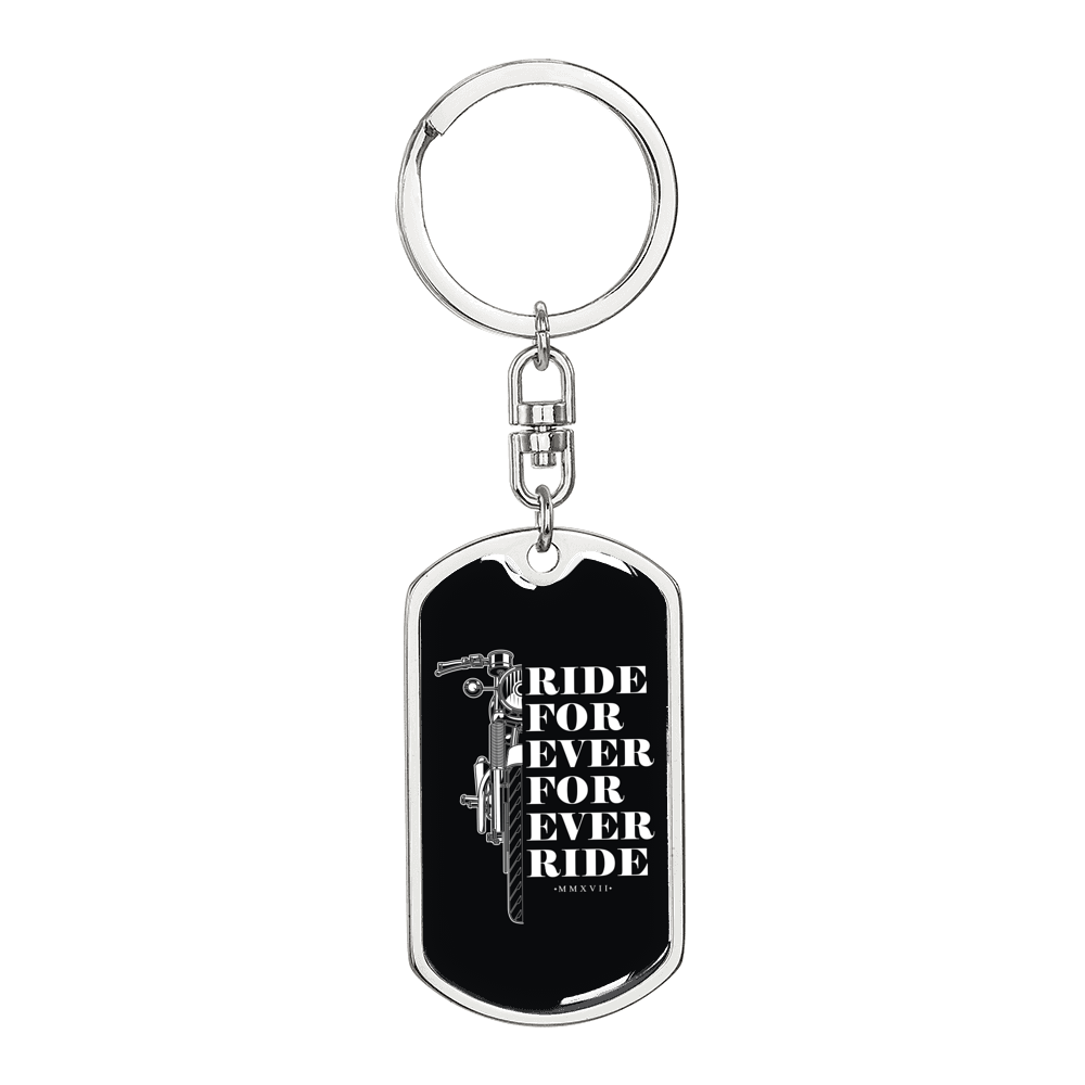 Ride For Ever For Ever Ride Biker Keychain Stainless Steel or 18k Gold Dog Tag Keyring-Express Your Love Gifts