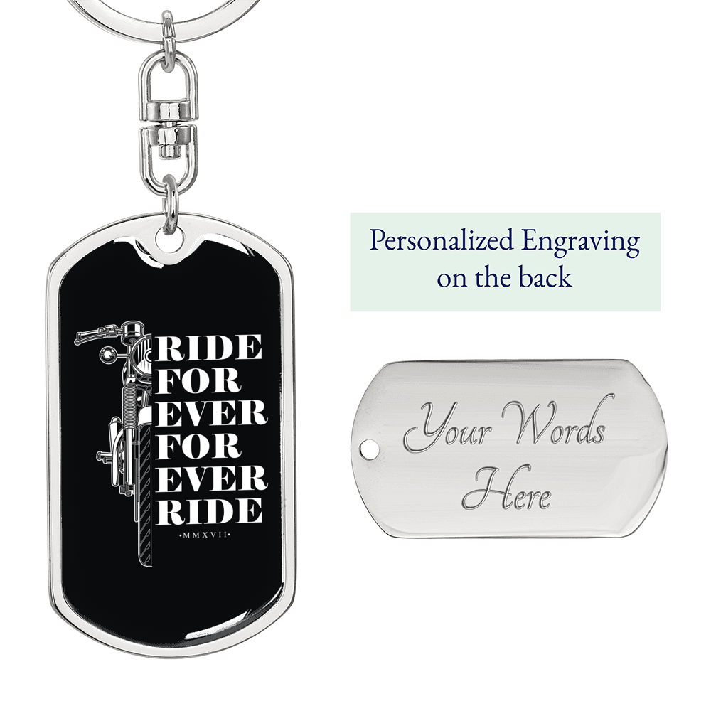Ride For Ever For Ever Ride Biker Keychain Stainless Steel or 18k Gold Dog Tag Keyring-Express Your Love Gifts