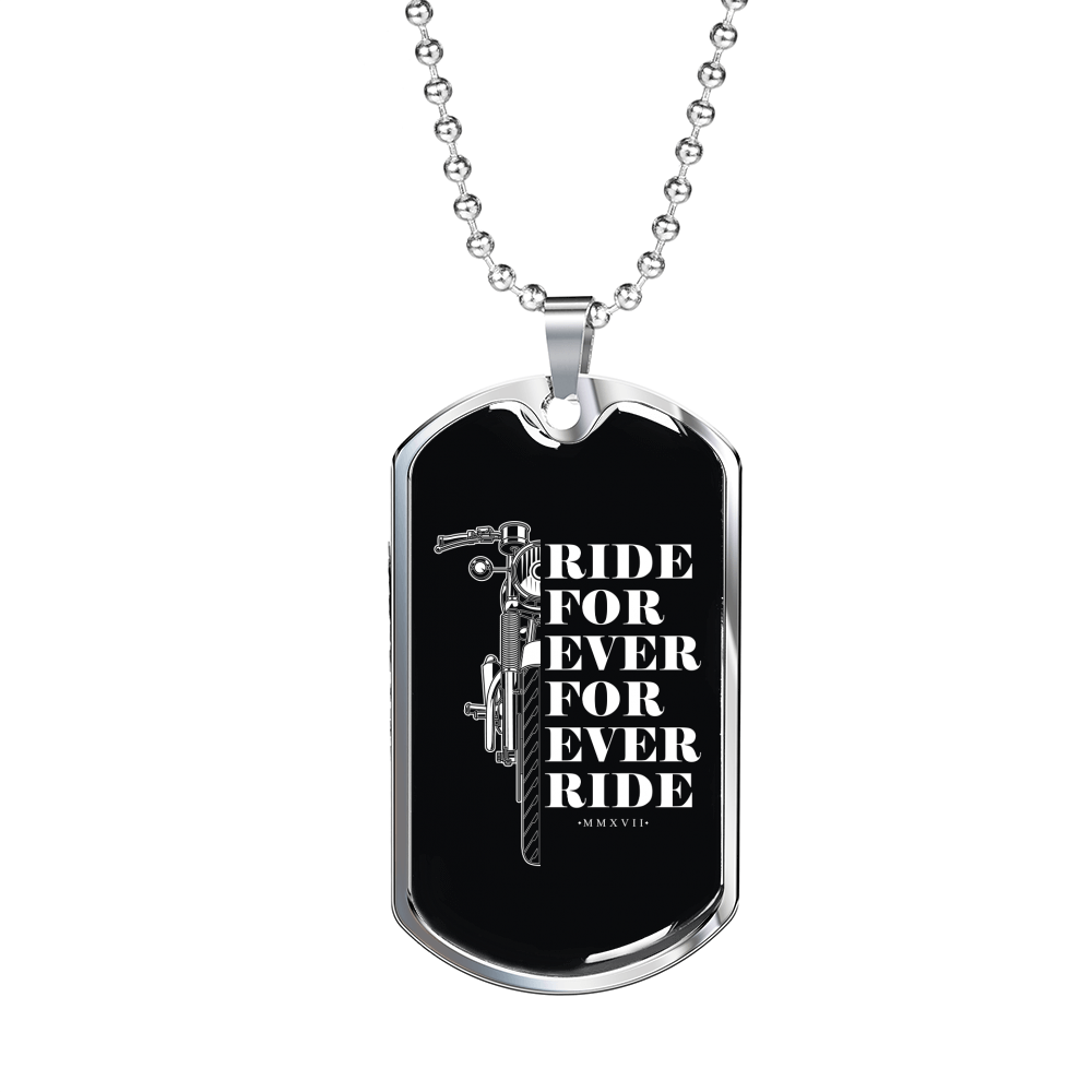 Ride For Ever For Ever Ride Biker Necklace Stainless Steel or 18k Gold Dog Tag 24"-Express Your Love Gifts