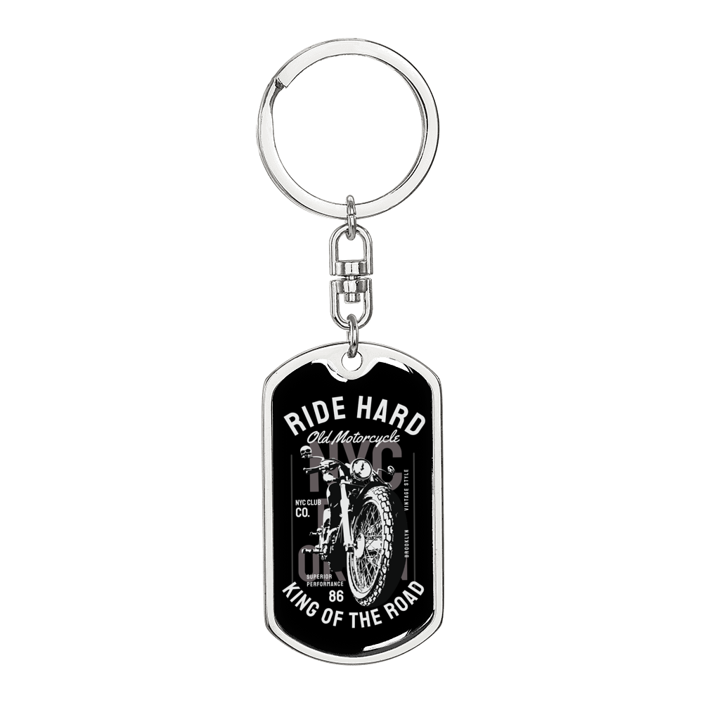 Ride Hard Biker Keychain Stainless Steel or 18k Gold Dog Tag Keyring-Express Your Love Gifts