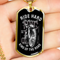 Ride Hard Biker Necklace Stainless Steel or 18k Gold Dog Tag 24"-Express Your Love Gifts