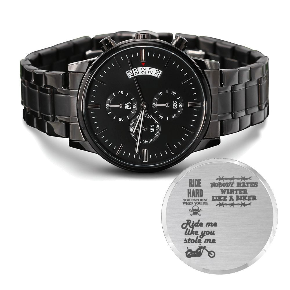 Ride Hard Engraved Motorcycle Rider Men's Watch Multifunction Stainless Steel W Copper Dial-Express Your Love Gifts