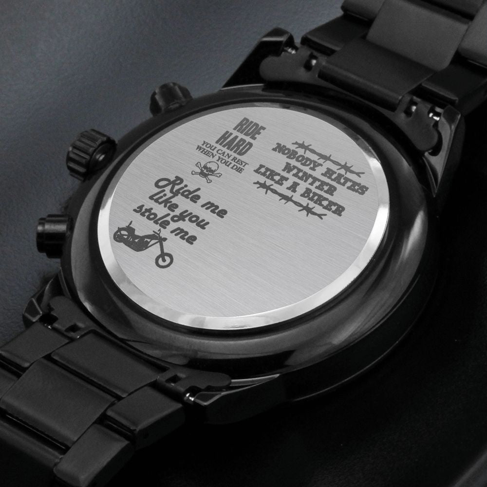 Ride Hard Engraved Motorcycle Rider Men's Watch Multifunction Stainless Steel W Copper Dial-Express Your Love Gifts