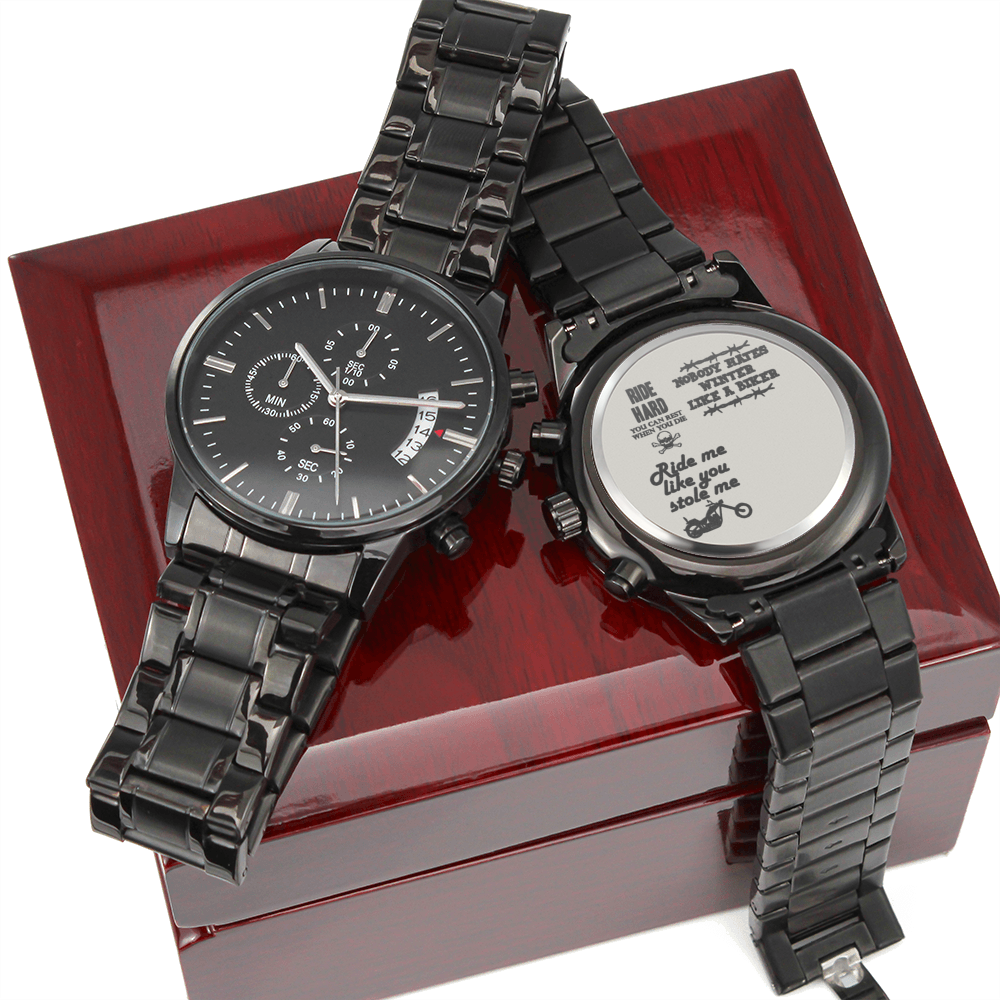 Ride Hard Engraved Motorcycle Rider Men's Watch Multifunction Stainless Steel W Copper Dial-Express Your Love Gifts