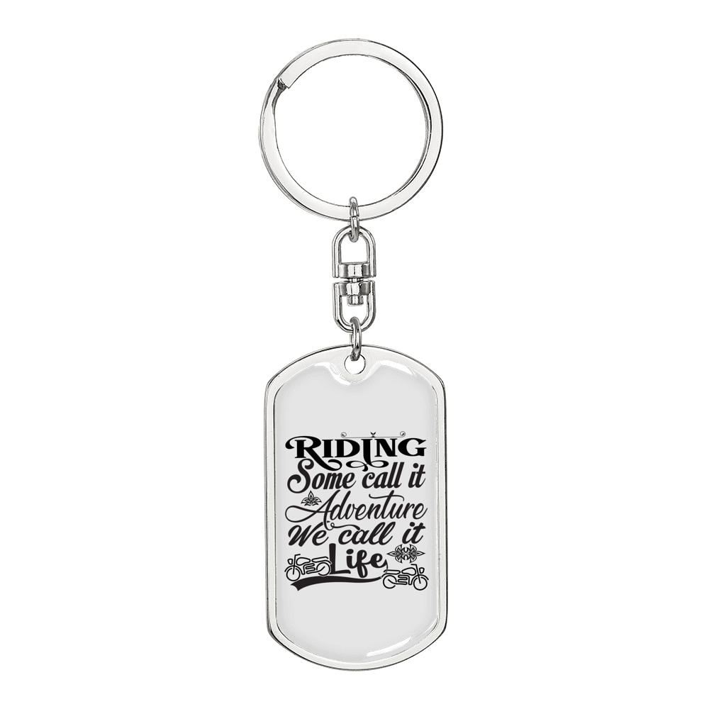 Ride Is Life Biker Keychain Stainless Steel or 18k Gold Dog Tag Keyring-Express Your Love Gifts