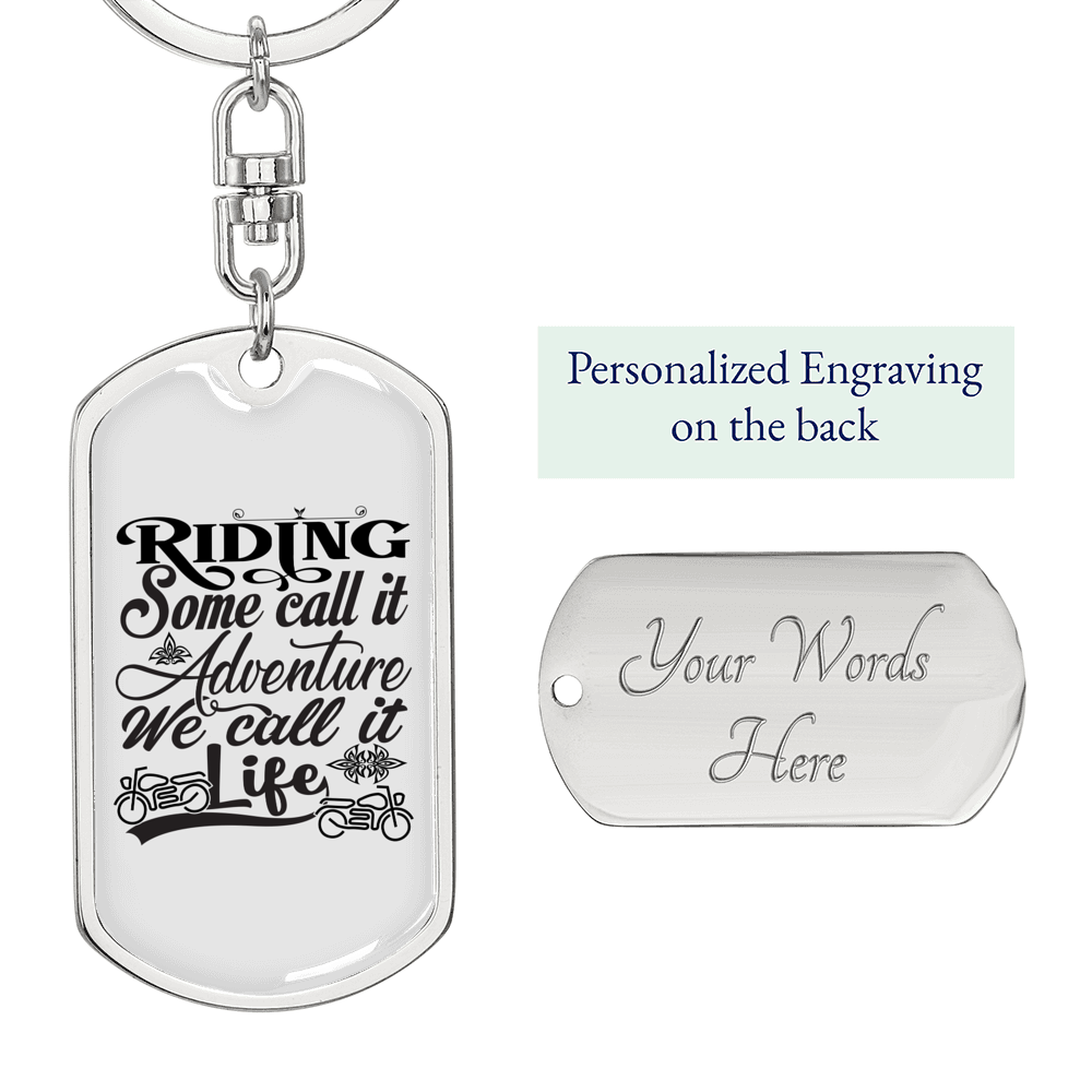 Ride Is Life Biker Keychain Stainless Steel or 18k Gold Dog Tag Keyring-Express Your Love Gifts