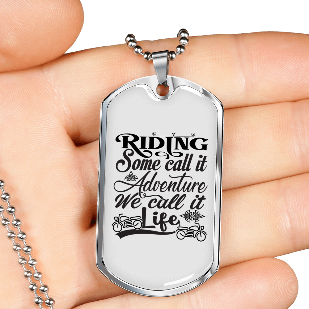 Ride Is Life Biker Necklace Stainless Steel or 18k Gold Dog Tag 24"-Express Your Love Gifts