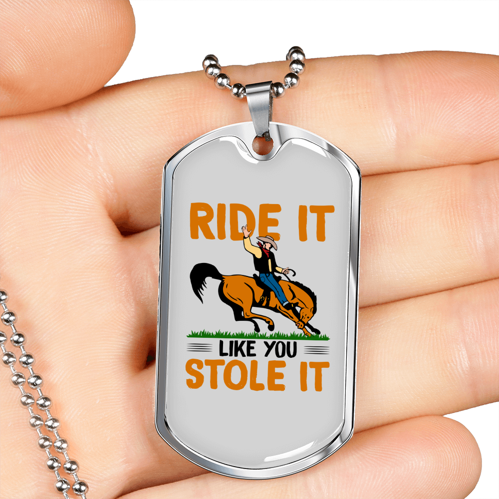 Ride it Like You Stole It Horse Necklace Stainless Steel or 18k Gold Dog Tag 24" Chain-Express Your Love Gifts