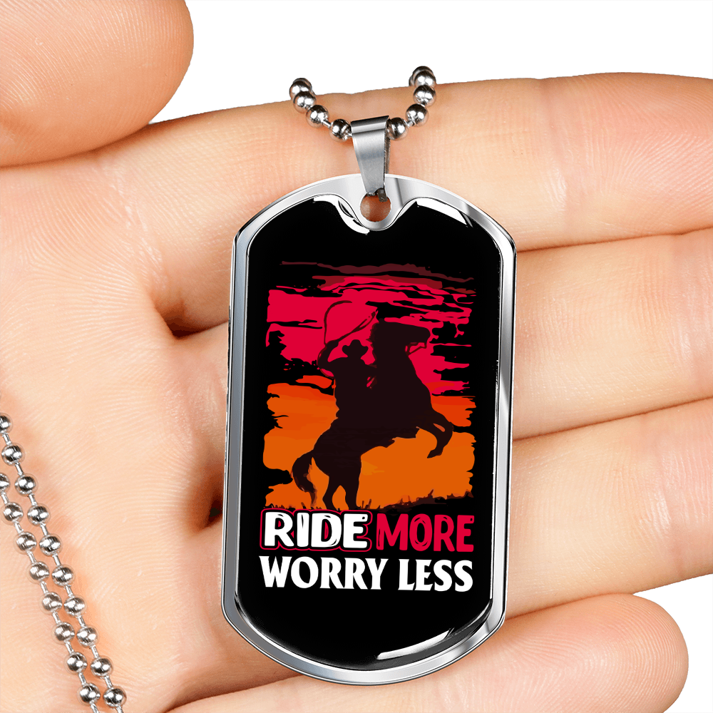 Ride More Horse Necklace Stainless Steel or 18k Gold Dog Tag 24" Chain-Express Your Love Gifts
