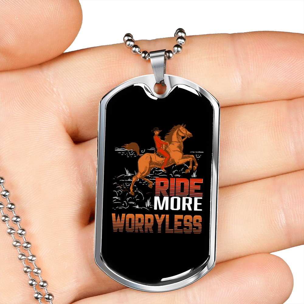 Ride More Worry Less Horse Dark Necklace Stainless Steel or 18k Gold Dog Tag 24" Chain-Express Your Love Gifts