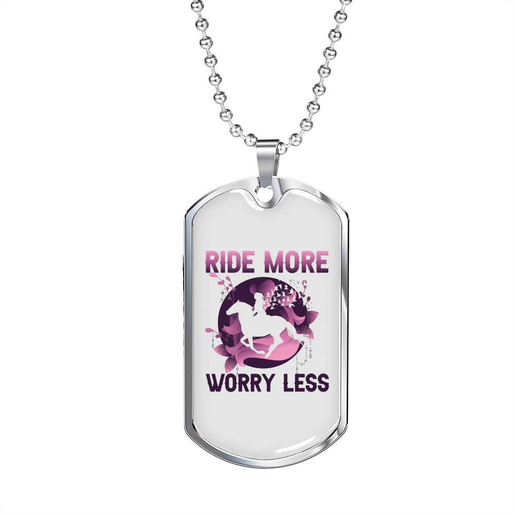 Ride More Worry Less Horse Necklace Stainless Steel or 18k Gold Dog Tag 24" Chain-Express Your Love Gifts