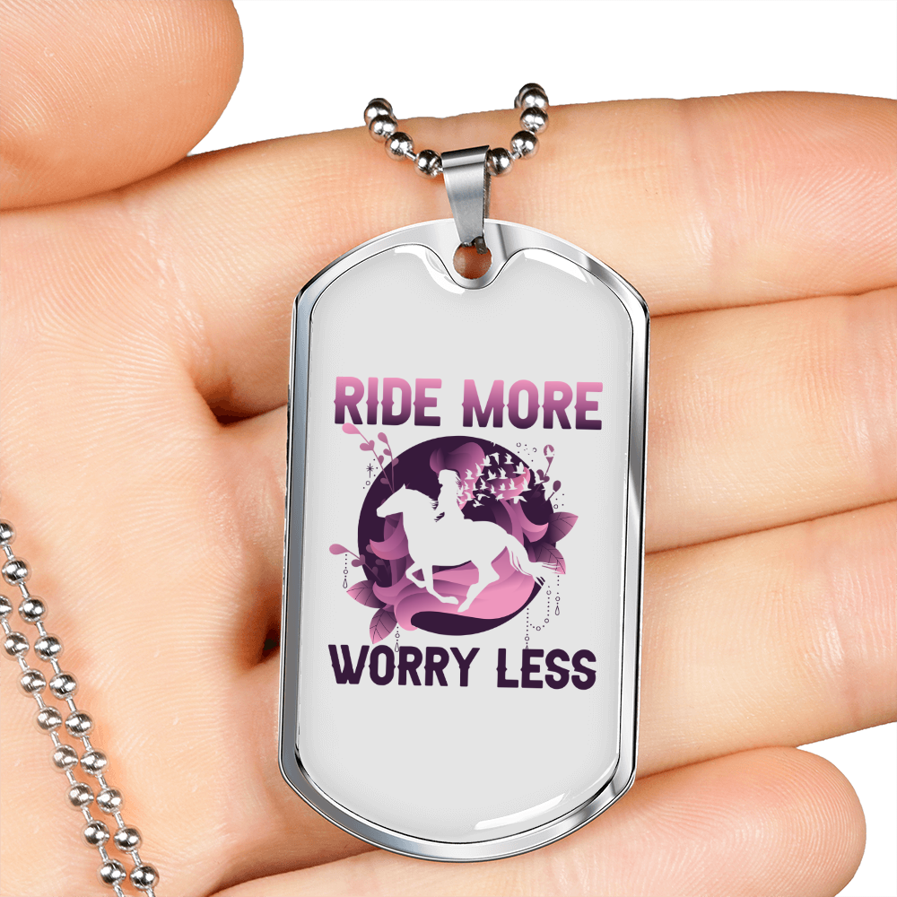 Ride More Worry Less Horse Necklace Stainless Steel or 18k Gold Dog Tag 24" Chain-Express Your Love Gifts