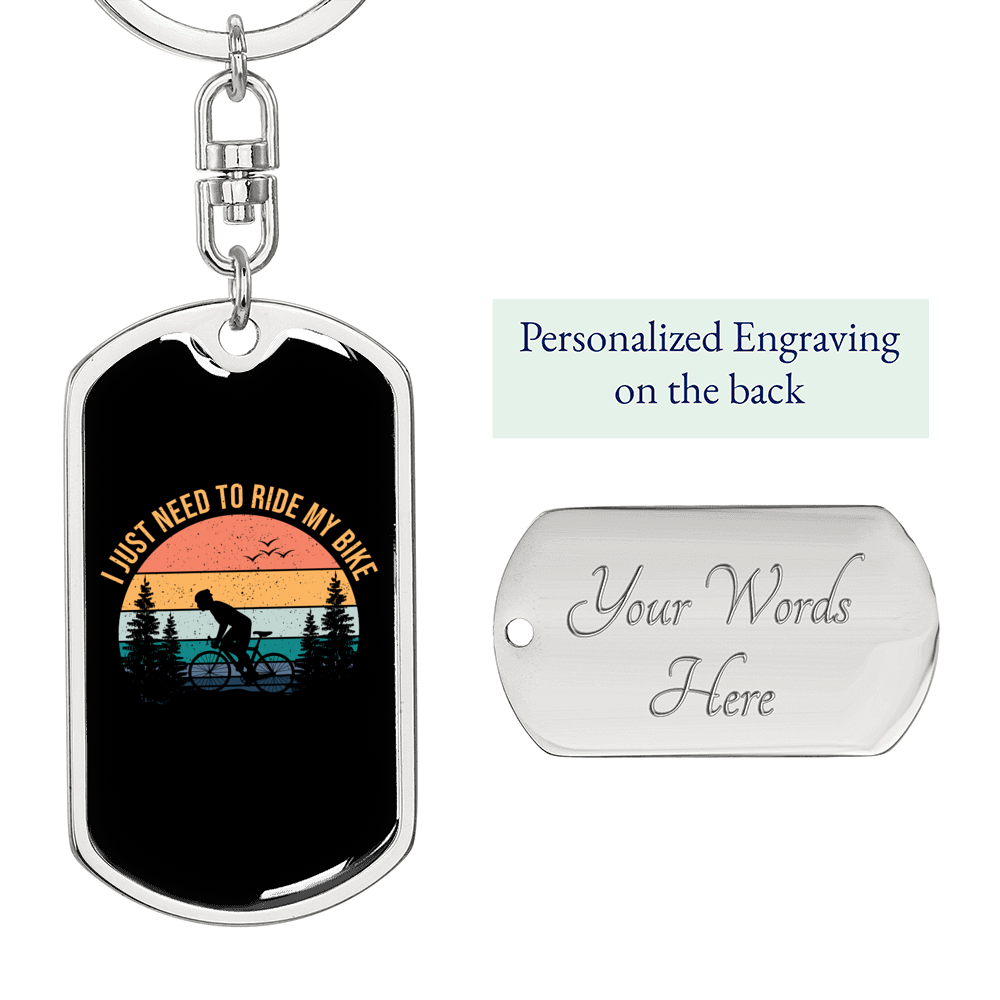 Ride My Bike Cycling Keychain Stainless Steel or 18k Gold Dog Tag Keyring-Express Your Love Gifts