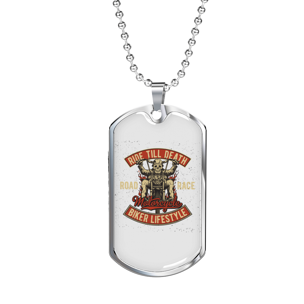 Ride Till Death Biker Necklace Stainless Steel or 18k Gold Dog Tag 24"-Express Your Love Gifts