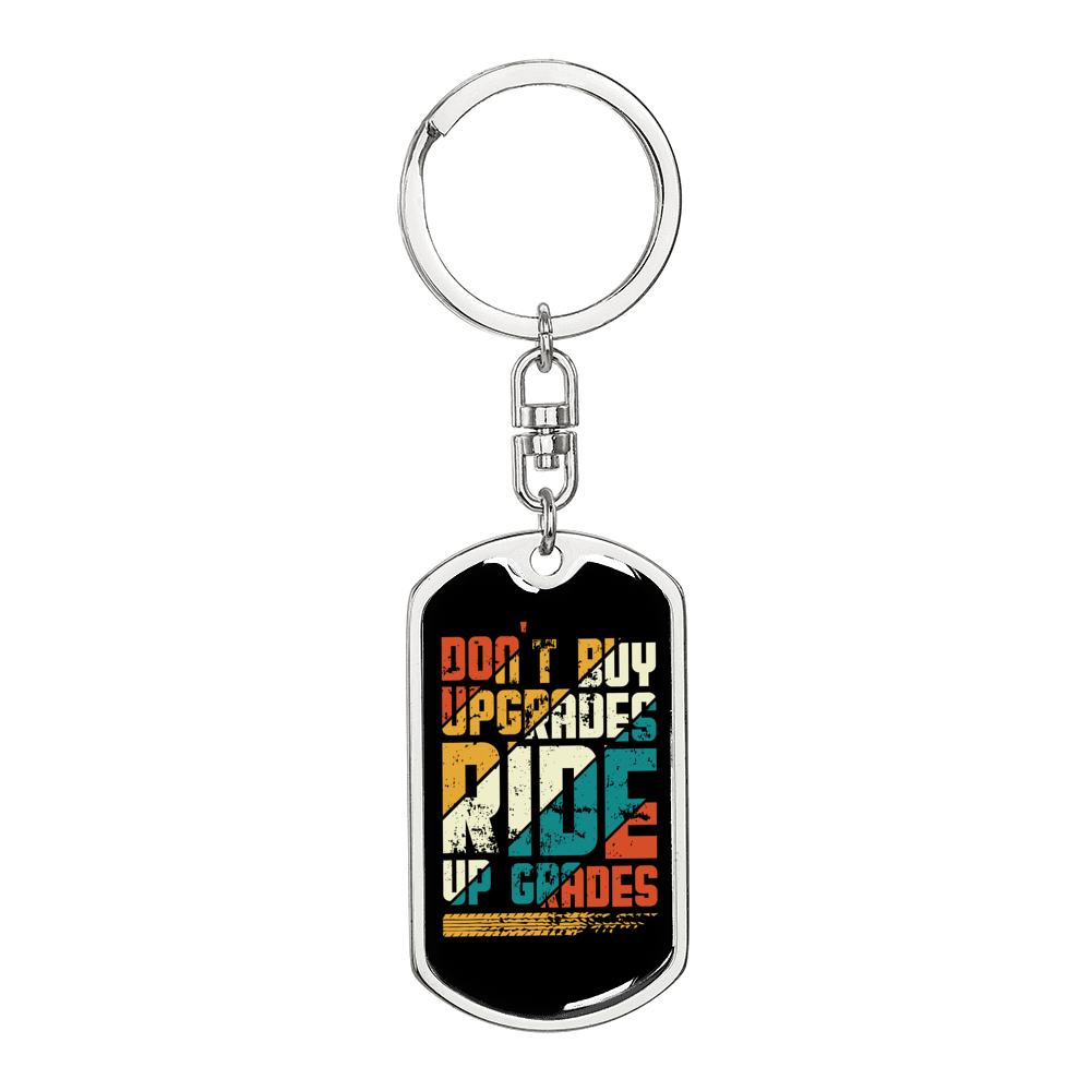 Ride Up Grades Cycling Keychain Stainless Steel or 18k Gold Dog Tag Keyring-Express Your Love Gifts