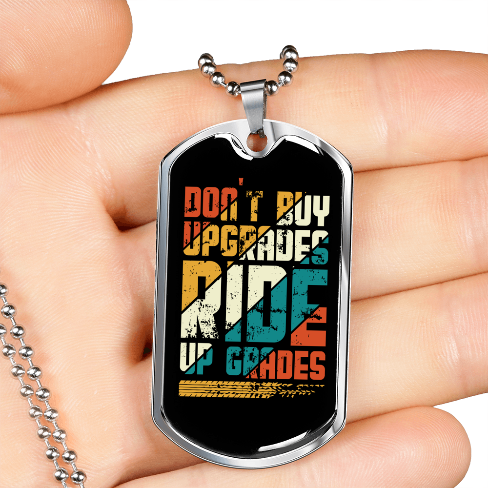 Ride Up Grades Cycling Necklace Stainless Steel or 18k Gold Dog Tag 24"-Express Your Love Gifts