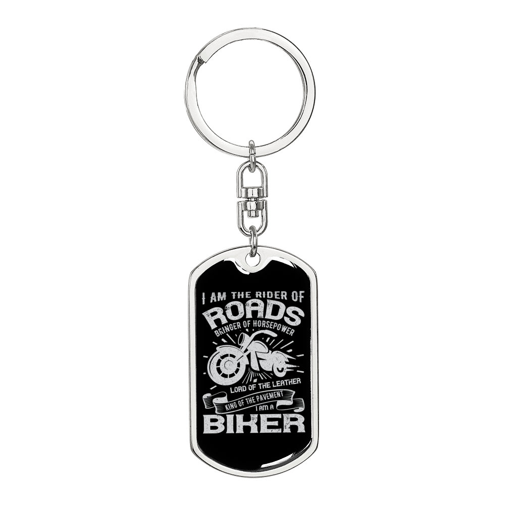 Rider Of Roads Biker Keychain Stainless Steel or 18k Gold Dog Tag Keyring-Express Your Love Gifts