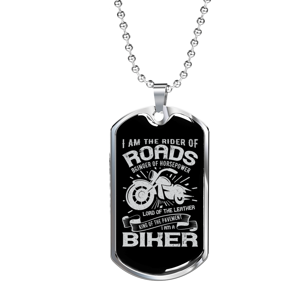 Rider Of Roads Biker Necklace Stainless Steel or 18k Gold Dog Tag 24"-Express Your Love Gifts
