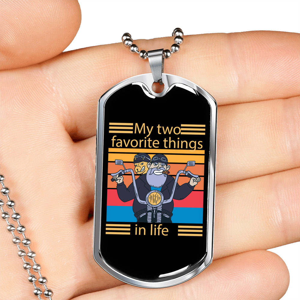 Riding & Dog Biker Necklace Stainless Steel or 18k Gold Dog Tag 24"-Express Your Love Gifts
