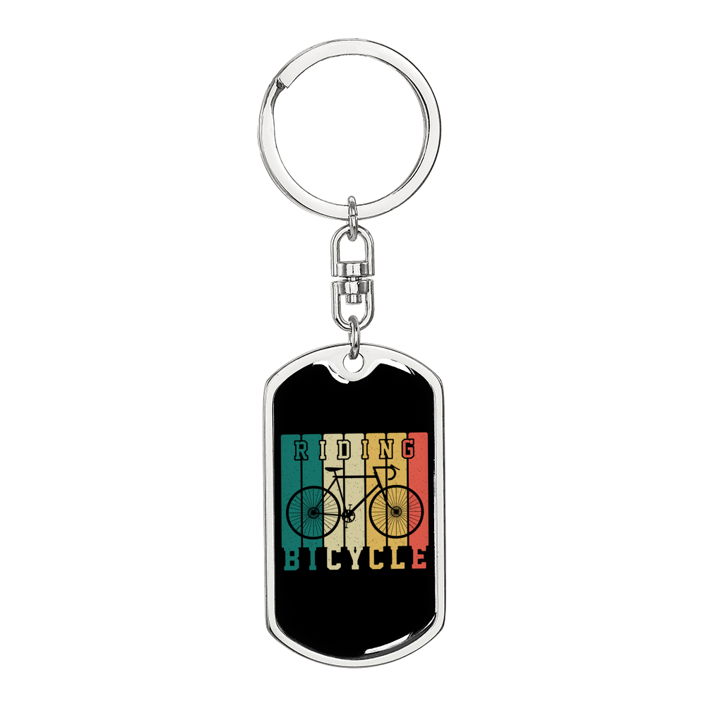 Riding Bicycle Cycling Keychain Stainless Steel or 18k Gold Dog Tag Keyring-Express Your Love Gifts