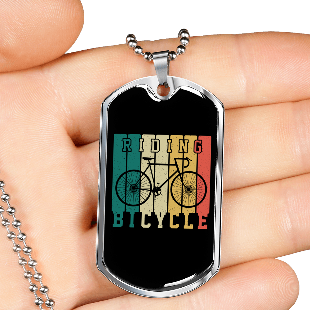 Riding Bicycle Cycling Necklace Stainless Steel or 18k Gold Dog Tag 24"-Express Your Love Gifts