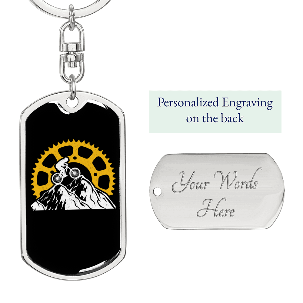 Riding In The Mountain Cycling Keychain Stainless Steel or 18k Gold Dog Tag Keyring-Express Your Love Gifts