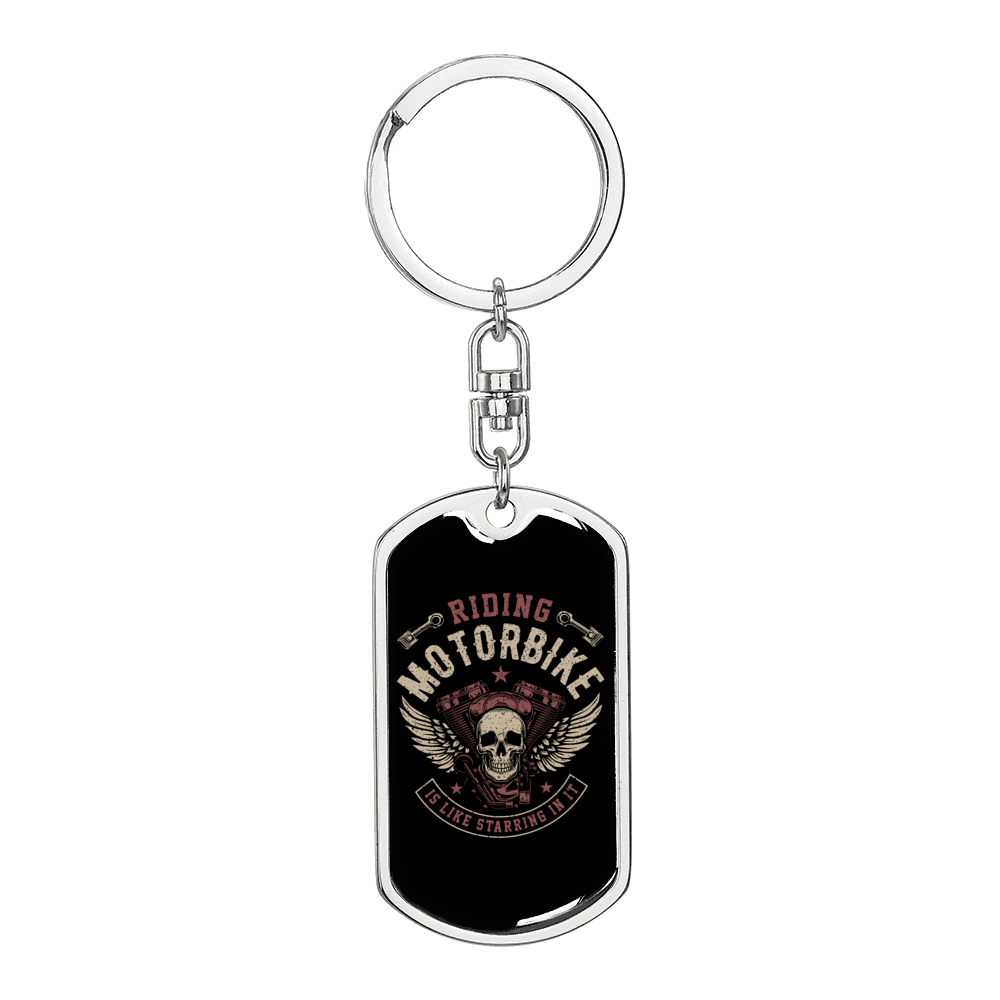 Riding Motorbike Biker Keychain Stainless Steel or 18k Gold Dog Tag Keyring-Express Your Love Gifts