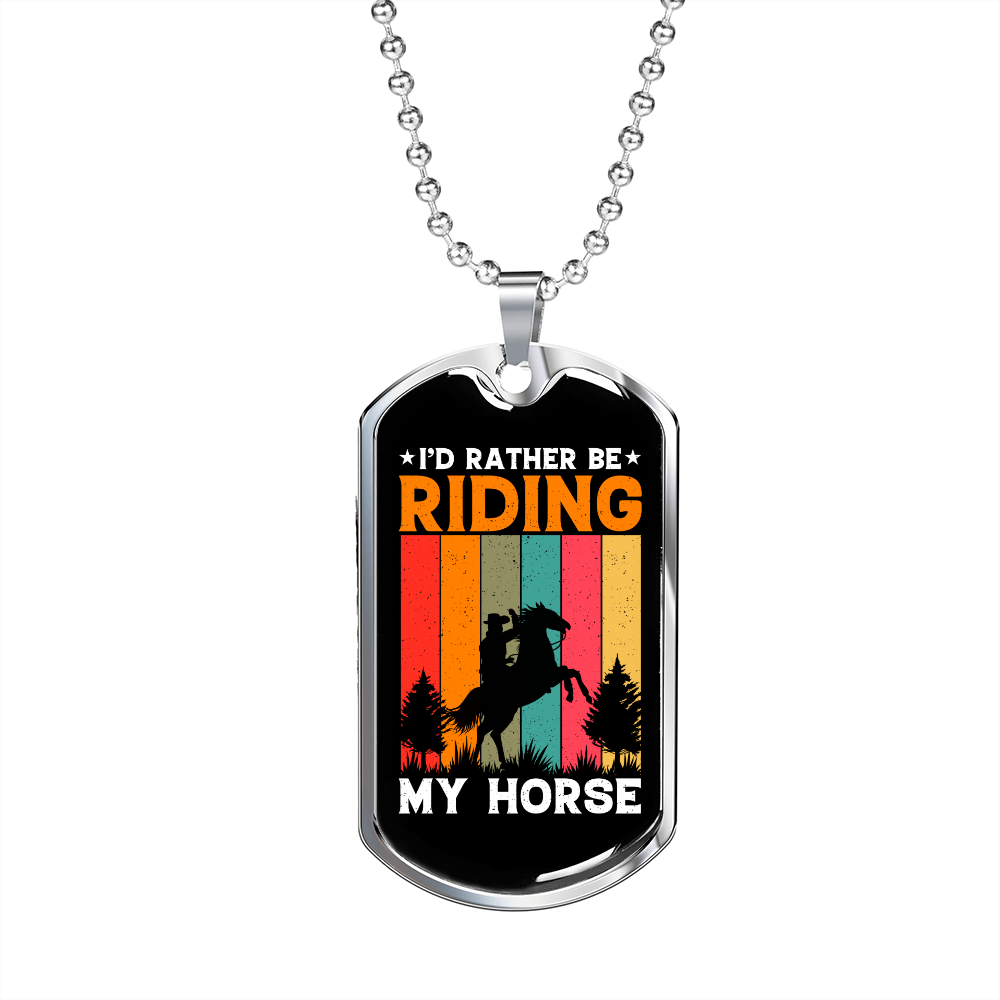 Riding My Horse Horse Necklace Stainless Steel or 18k Gold Dog Tag 24" Chain-Express Your Love Gifts