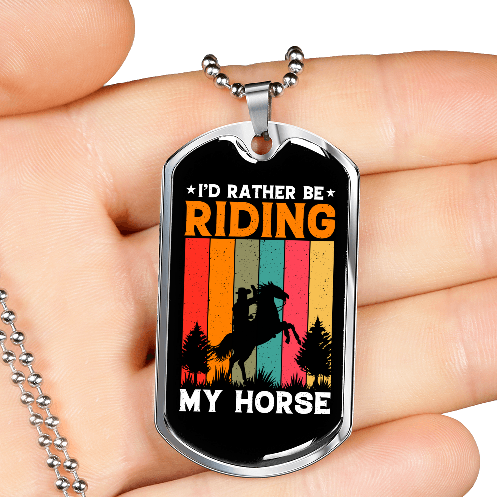 Riding My Horse Horse Necklace Stainless Steel or 18k Gold Dog Tag 24" Chain-Express Your Love Gifts