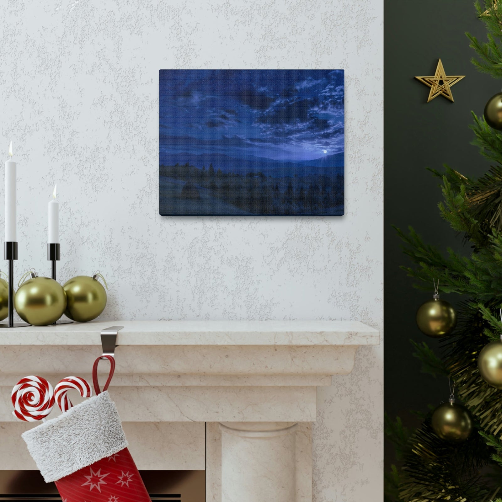 Rising of the Full Moon Scene Beautiful Dramatic and Picturesque Beauty Nature Scene Cloudy Night Sky Wall Art Ready to Hang Unframed-Express Your Love Gifts