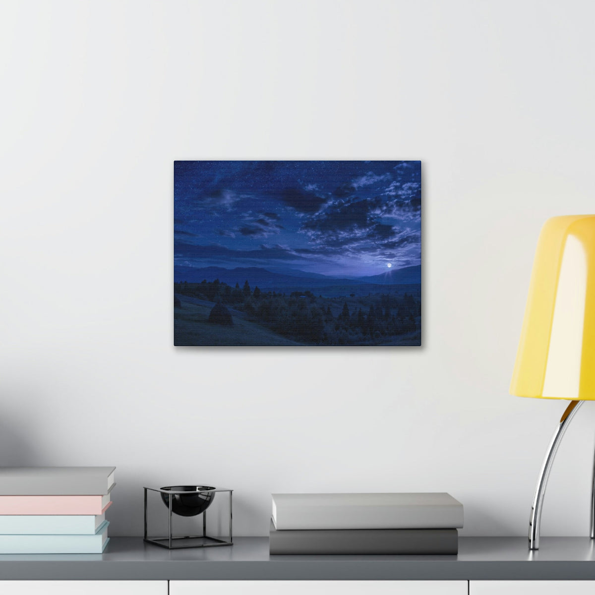 Rising of the Full Moon Scene Beautiful Dramatic and Picturesque Beauty Nature Scene Cloudy Night Sky Wall Art Ready to Hang Unframed-Express Your Love Gifts