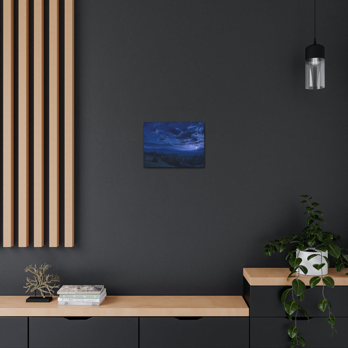 Rising of the Full Moon Scene Beautiful Dramatic and Picturesque Beauty Nature Scene Cloudy Night Sky Wall Art Ready to Hang Unframed-Express Your Love Gifts