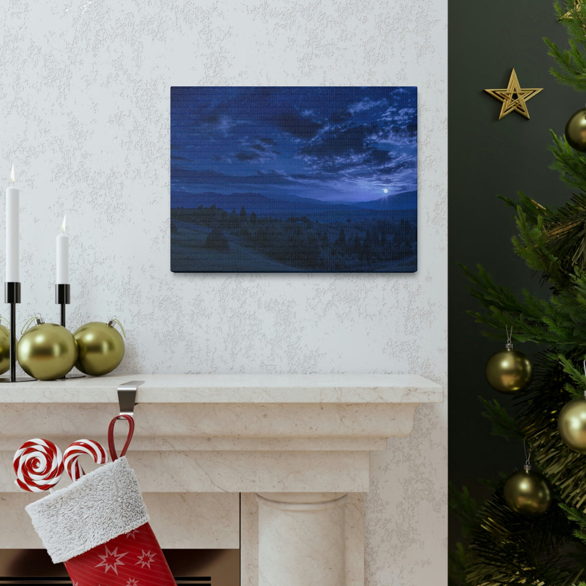 Rising of the Full Moon Scene Beautiful Dramatic and Picturesque Beauty Nature Scene Cloudy Night Sky Wall Art Ready to Hang Unframed-Express Your Love Gifts