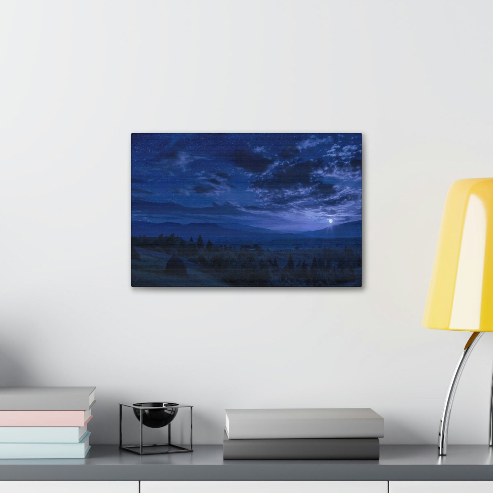 Rising of the Full Moon Scene Beautiful Dramatic and Picturesque Beauty Nature Scene Cloudy Night Sky Wall Art Ready to Hang Unframed-Express Your Love Gifts
