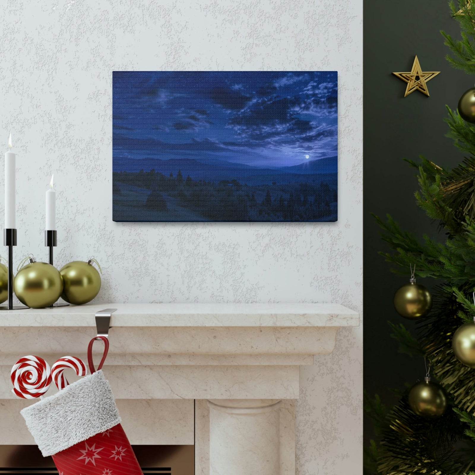 Rising of the Full Moon Scene Beautiful Dramatic and Picturesque Beauty Nature Scene Cloudy Night Sky Wall Art Ready to Hang Unframed-Express Your Love Gifts