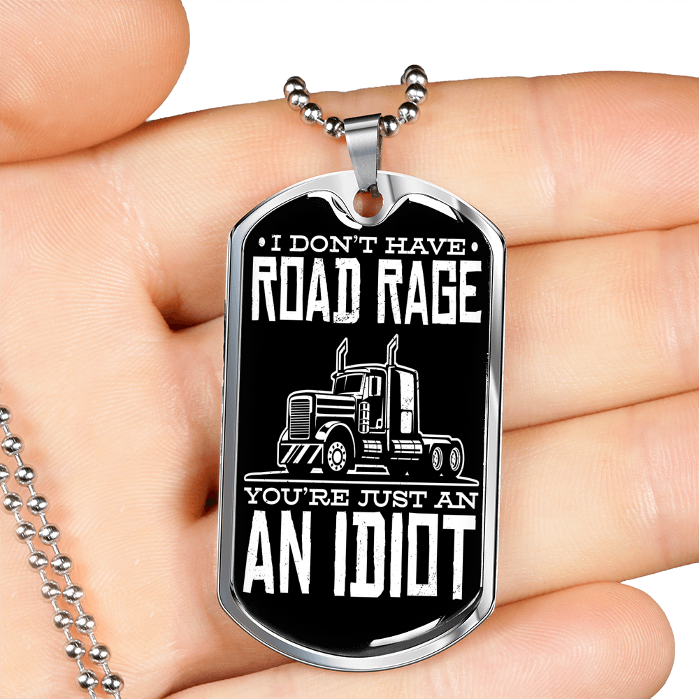 Road Rage Dog Tag Stainless Steel or 18k Gold 24" Chain-Express Your Love Gifts