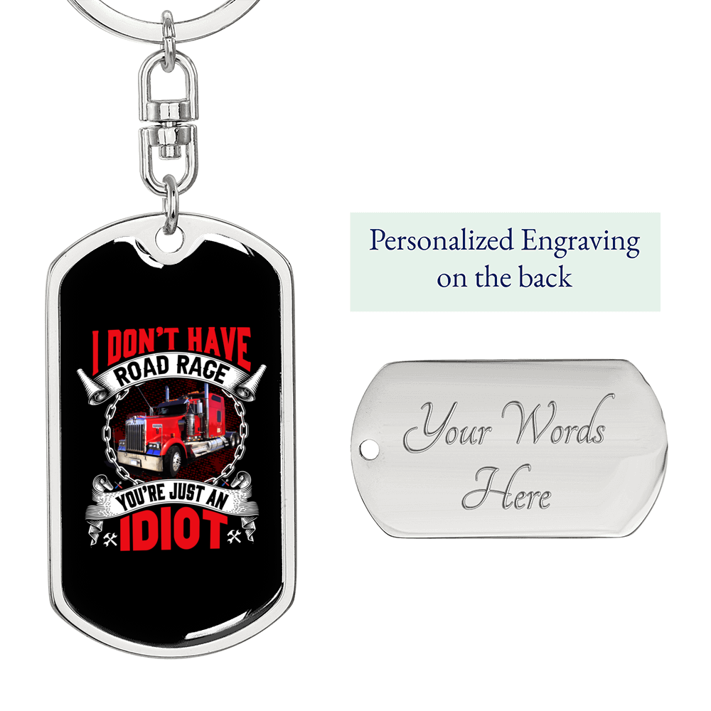 Road Rage Idiot Swivel Keychain Dog Tag Stainless Steel or 18k Gold-Express Your Love Gifts