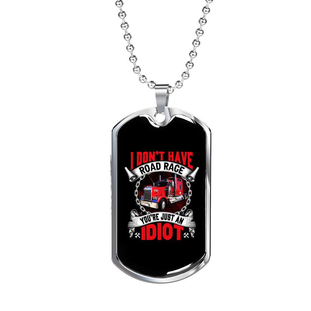 Road Rage Idiot Trucker Dog Tag Stainless Steel or 18k Gold 24" Chain-Express Your Love Gifts
