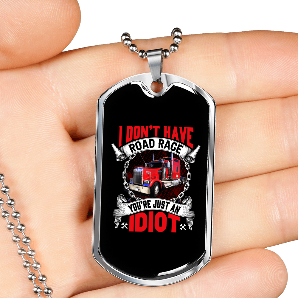 Road Rage Idiot Trucker Dog Tag Stainless Steel or 18k Gold 24" Chain-Express Your Love Gifts