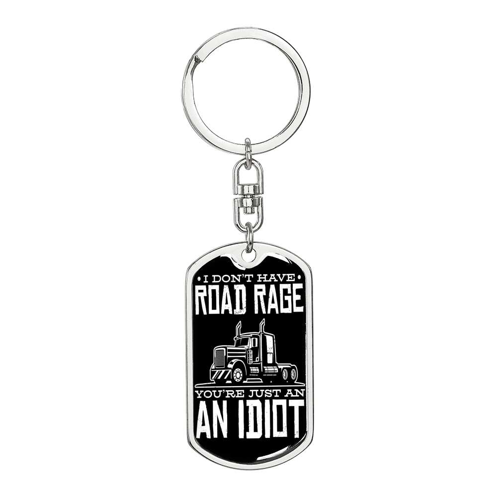 Road Rage Trucker Swivel Keychain Dog Tag Stainless Steel or 18k Gold-Express Your Love Gifts