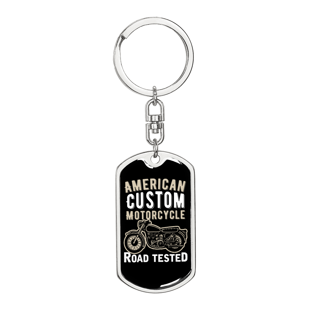 Road Tested Motorcyle Biker Keychain Stainless Steel or 18k Gold Dog Tag Keyring-Express Your Love Gifts