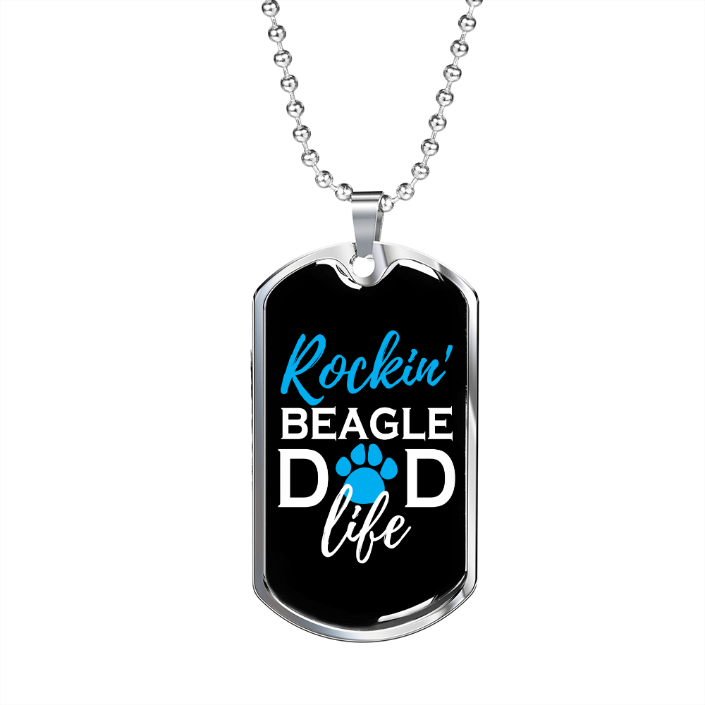 Rockin' Beagle Dad Life Necklace Stainless Steel or 18k Gold Dog Tag 24" Chain-Express Your Love Gifts
