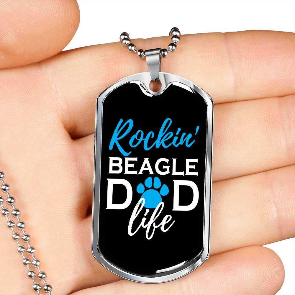 Rockin' Beagle Dad Life Necklace Stainless Steel or 18k Gold Dog Tag 24" Chain-Express Your Love Gifts