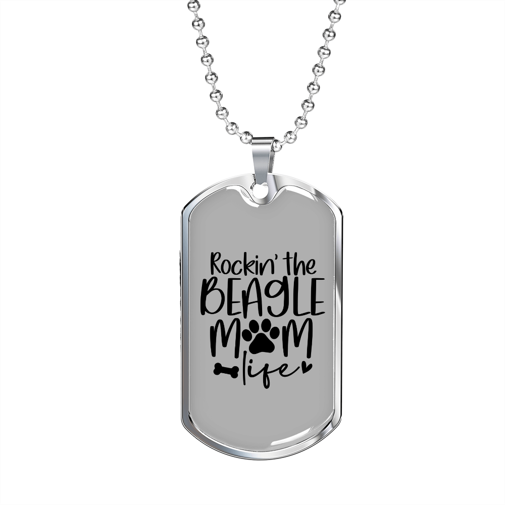 Rockin' the Beagle Mom Life Necklace Stainless Steel or 18k Gold Dog Tag 24" Chain-Express Your Love Gifts