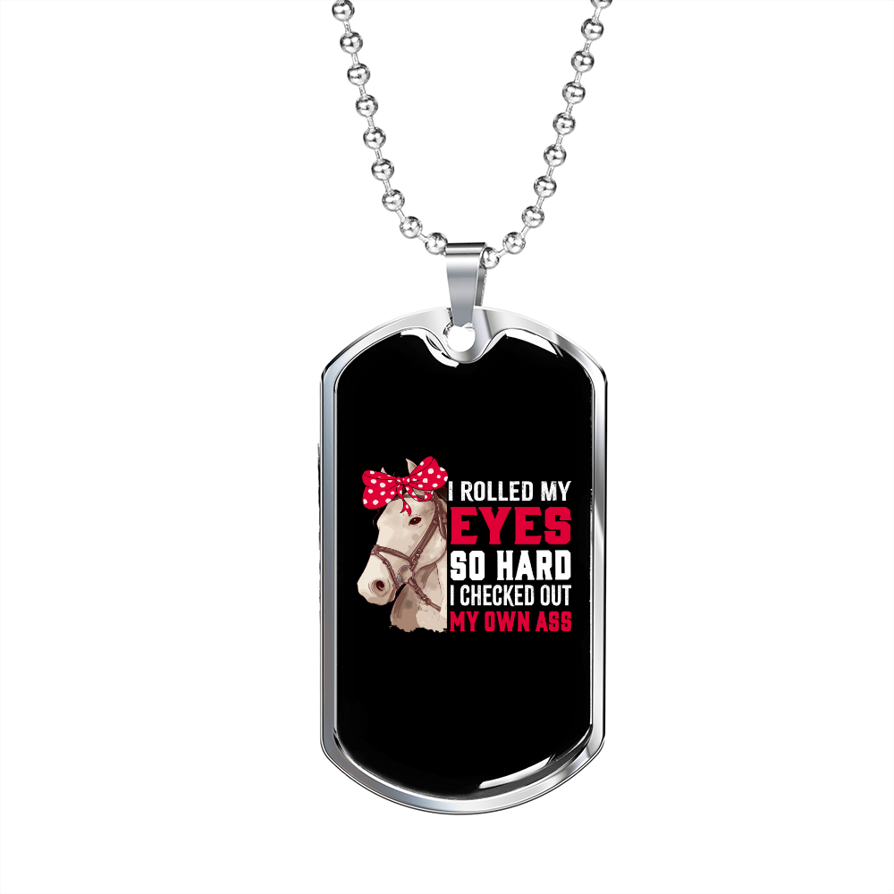 Rolled Eyes Horse Necklace Stainless Steel or 18k Gold Dog Tag 24" Chain-Express Your Love Gifts