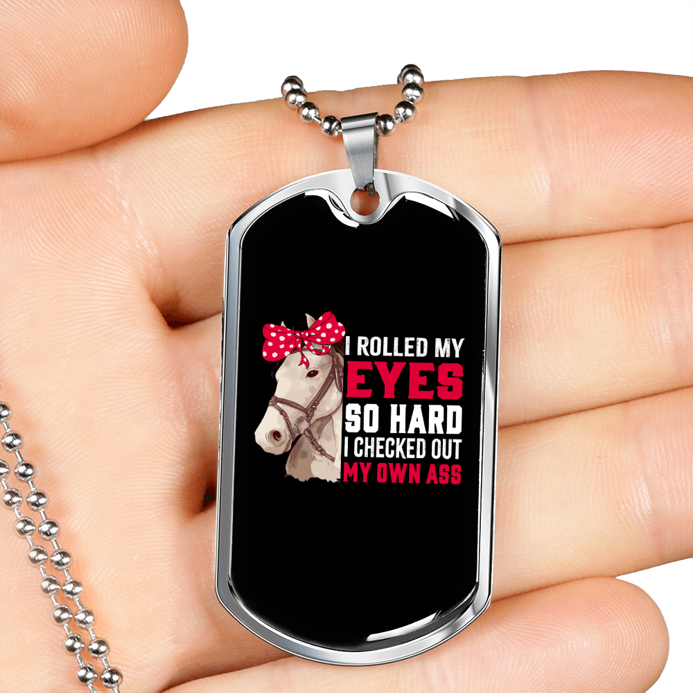 Rolled Eyes Horse Necklace Stainless Steel or 18k Gold Dog Tag 24" Chain-Express Your Love Gifts